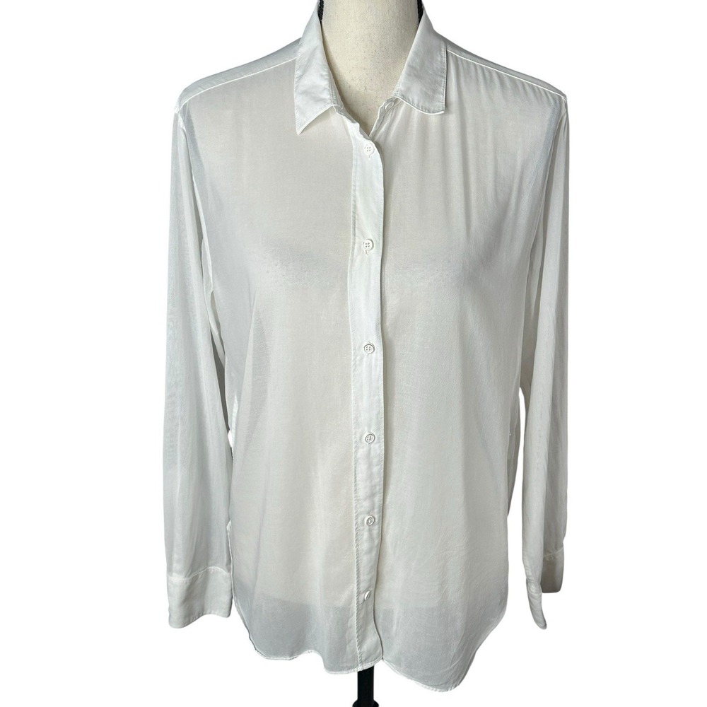Helmut Lang Long Sleeve Sheer Blouse Women's Sz Large White Minimalist